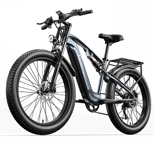 Shengmilo Vélo électrique à suspension complète 48 V 840 Wh Vélo électrique Portée de 90 km Batterie Li-ion SAMSUNG amovible Vélo de montagne électrique de 26 pouces 7 vitesses Écran LCD MX05 Gris