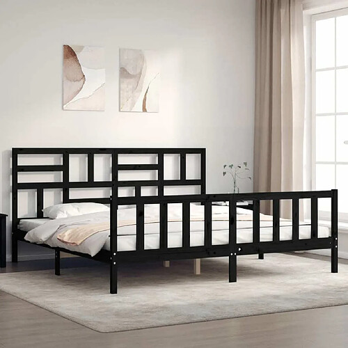 Maison Chic Lit adulte - Cadre Structure de lit avec tête de lit Contemporain noir 200x200 cm bois massif -MN77792