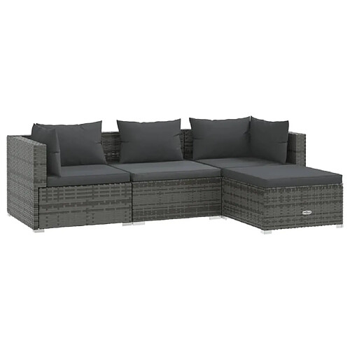 Maison Chic Salon de jardin 4 pcs + coussins - Mobilier/Meubles de jardin - Table et chaises d'extérieur Résine tressée Gris -MN73444