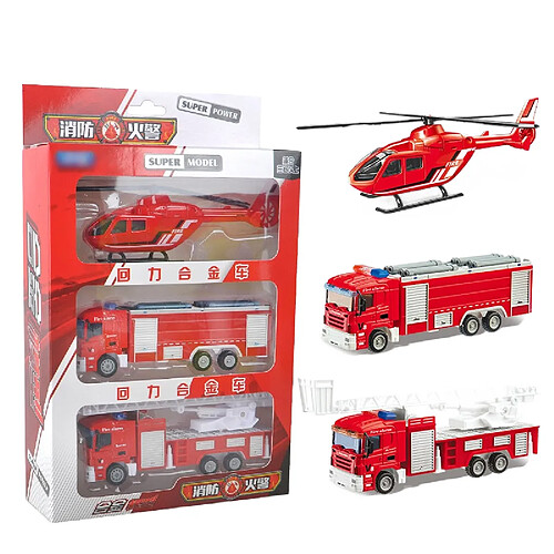 Universal Jouets pour enfants, roulettes en or, trois paquets d'échelles d'incendie, réservoirs d'eau, camions, hélicoptères, modèles, cadeaux pour garçons.