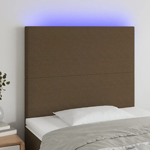 Maison Chic Tête de lit scandinave à LED,meuble de chambre Marron foncé 90x5x118/128 cm Tissu -MN27846