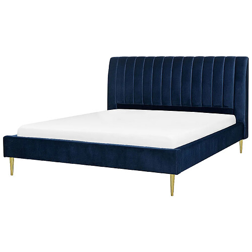 Beliani Lit double en velours bleu marine 180 x 200 cm MARVILLE