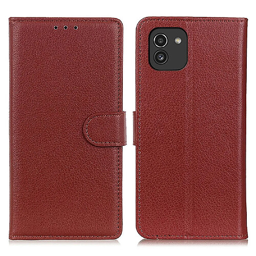 Etui en PU texture litchi marron pour votre Samsung Galaxy A03 (164.2 x 75.9 x 9.1mm)