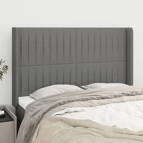 vidaXL Tête de lit avec oreilles Gris foncé 147x16x118/128 cm Tissu