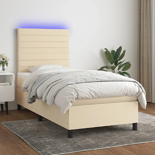 Sommier à lattes,Cadre à lattes de lit et matelas et LED pour Adulte Crème 100x200cm Tissu -MN53670