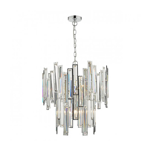 Luminaire Center Suspension Penelope Cristal,nickel poli 6 ampoules 57cm