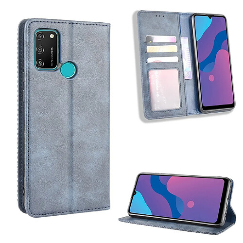 Etui en PU style vintage avec support bleu pour votre Huawei Honor 9A