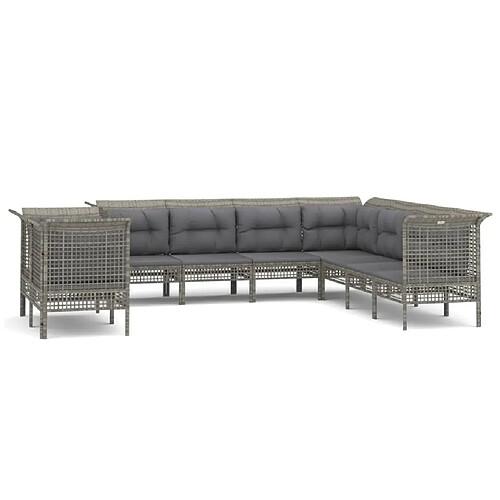 Maison Chic Salon de jardin 9 pcs + coussins - Mobilier/Meubles de jardin - Table et chaises d'extérieur Gris Résine tressée -MN49954