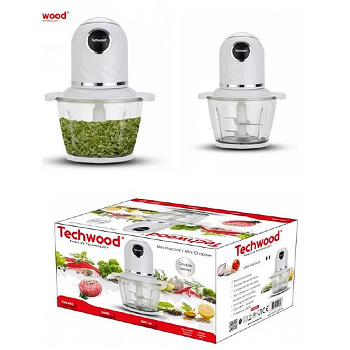 Techwood Mini Hachoir 800mL - 300W - 4 Lames en Inox avec Couvercle de sécurité blanc