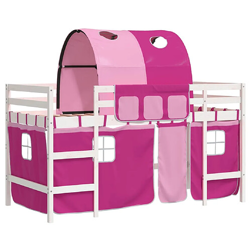 Vidaxl Lit mezzanine enfants avec tunnel rose 80x200cm bois pin massif