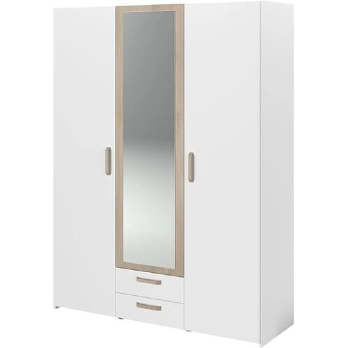 PARISOT Armoire DREAM 3 portes - Panneau de particules - Miroir - Décor blanc - L150 x H200 x P52 cm