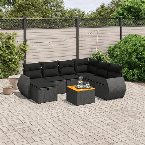 vidaXL Salon de jardin 8 pcs avec coussins noir résine tressée