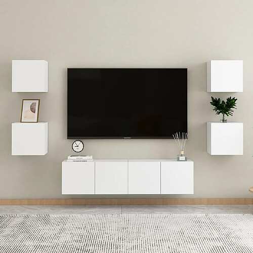 Maison Chic Ensemble de meubles TV 6 pcs | Banc TV Moderne pour salon | Meuble de Rangement - Blanc Aggloméré -MN70233