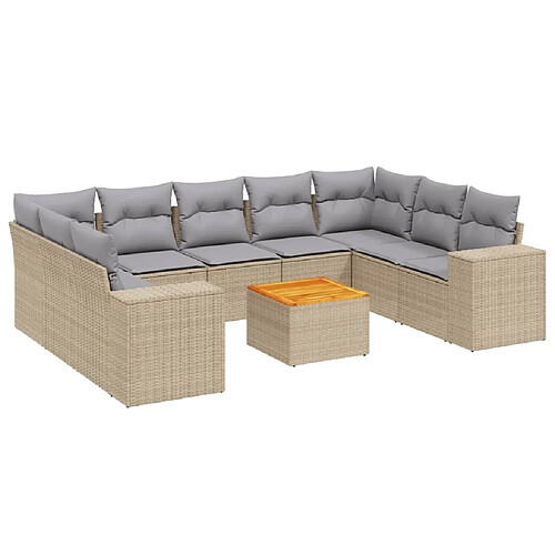 Maison Chic Salon de jardin avec coussins 10 pcs, Ensemble Tables et chaises de jardin, beige résine tressée -GKD448681