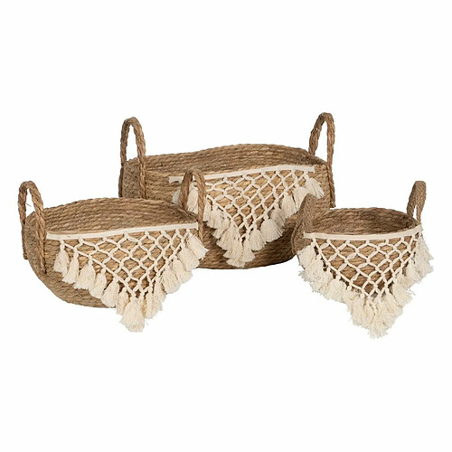 BigBuy Home Lot de paniers Blanc Naturel Fibre naturelle 25 x 25 x 19 cm (3 Pièces)