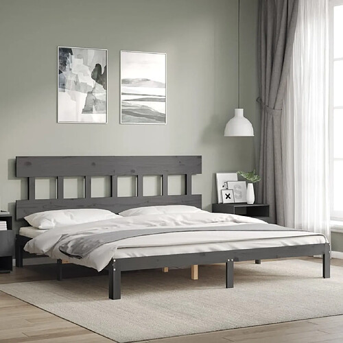 Maison Chic Lit adulte - Cadre Structure de lit avec tête de lit Contemporain gris 200x200 cm bois massif -MN77675