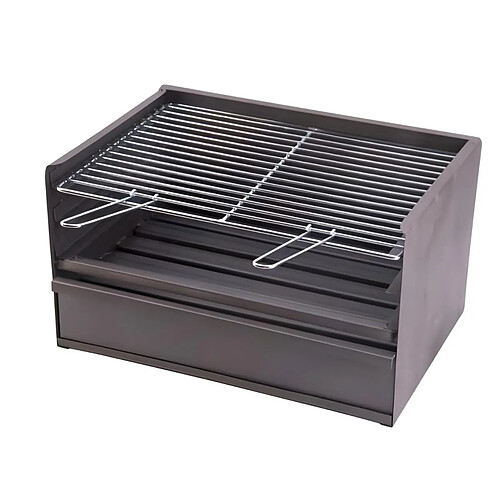 Visiodirect Tiroir Barbecue 3 hauteur avec grille galvanisée en Acier Inoxydable coloris Gris - 60 x 41 x 36 cm