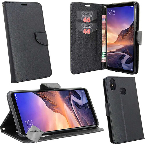 Htdmobiles Housse etui portefeuille pour Xiaomi Mi Max 3 + verre trempe - NOIR / NOIR