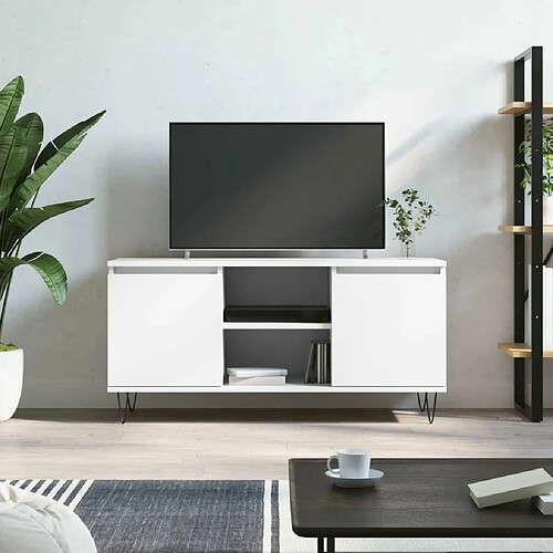 Maison Chic Meuble TV scandinave - Banc TV pour salon blanc 104x35x50 cm bois d'ingénierie -MN92464