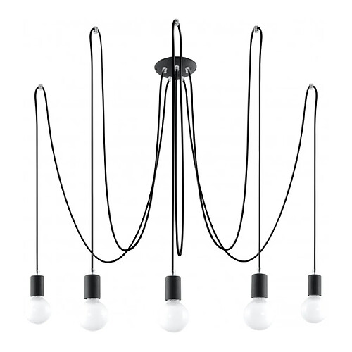 Luminaire Center Suspension EDISON acier/corde en textile noir 5 ampoules