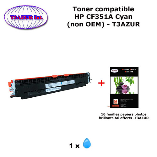 Toner générique HP CF351A, HP 130A pour HP Color LaserJet Pro MFP M176, M176n, M177, M177fw Cyan+10f papiers photos A6 -T3AZUR