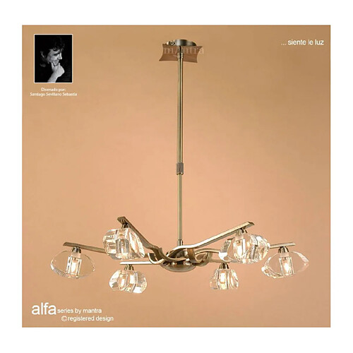 Luminaire Center Suspension Alfa Convertible Semi Plafonnier télescopique 6 Ampoules G9, laiton antique