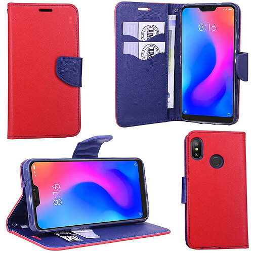 Htdmobiles Housse etui portefeuille pour Motorola One + film ecran - ROUGE / BLEU