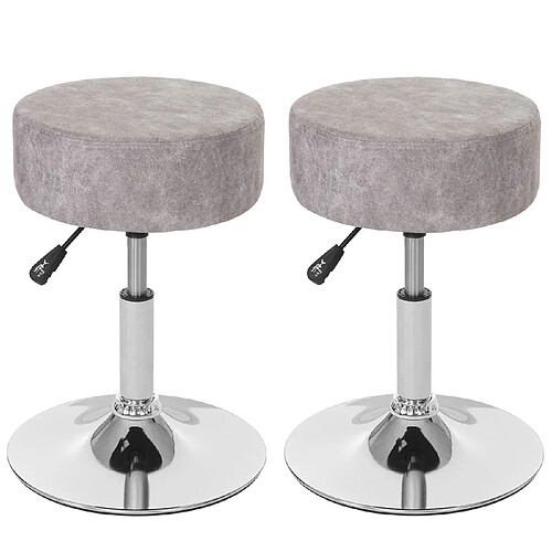 Decoshop26 Lot de 2 tabourets pivotants réglable en hauteur Ø 35cm imitation daim gris vintage 04_0005219