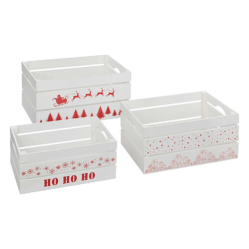 Atmosphera, Createur D'Interieur Lot de 3 cagettes de Noël en bois - L. 40 x P. 25 x H. 20 cm - Blanc