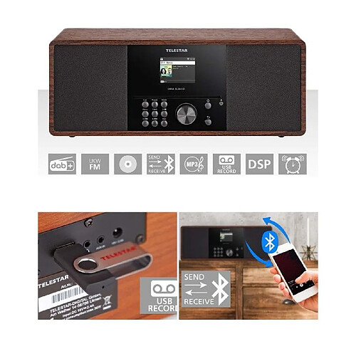 Radio lecteur CD USB DIRAS24 Radio multifonctionnelle DAB+ FM Internet Bluetooth Wood Look Écran couleur TFT