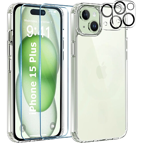 Coque Silicone Transparente + Verres Trempes et Protections Camera Arriere X2 Pour iPhone 15 Plus Little Boutik®