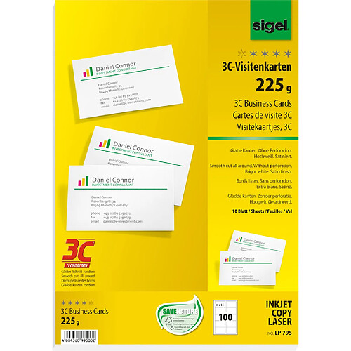 sigel Cartes de visite 3C, 85 x 55 mm, 225 g/m2, extra blanc ()