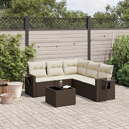 vidaXL Salon de jardin avec coussins 6 pcs marron résine tressée