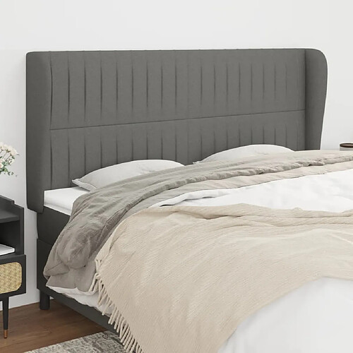 Maison Chic Tête de lit scandinave avec oreilles,meuble de chambre Gris foncé 183x23x118/128 cm Tissu -MN90801