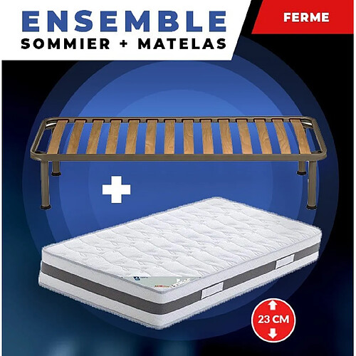 King Of Dreams Lot de 2 Matelas 80x190 + Sommiers + pieds Offerts - Mémoire de Forme - 23 cm - Ferme