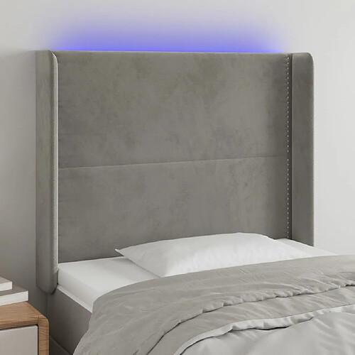 Maison Chic Tête de lit scandinave à LED,meuble de chambre Gris clair 93x16x118/128 cm Velours -MN50419