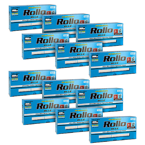 Pack de 12 Boîtes de 200 Tubes Rollo Blue Ultra Slim pour Cigarettes 84 mm x 6.5 mm