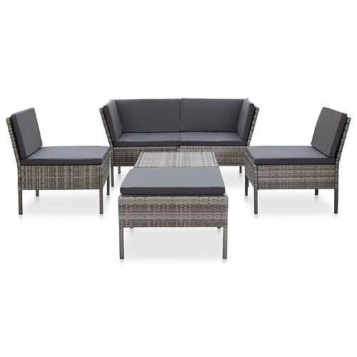 Maison Chic Salon de jardin 6 pcs + coussins - Mobilier/Meubles de jardin - Table et chaises d'extérieur Résine tressée Gris -MN46174