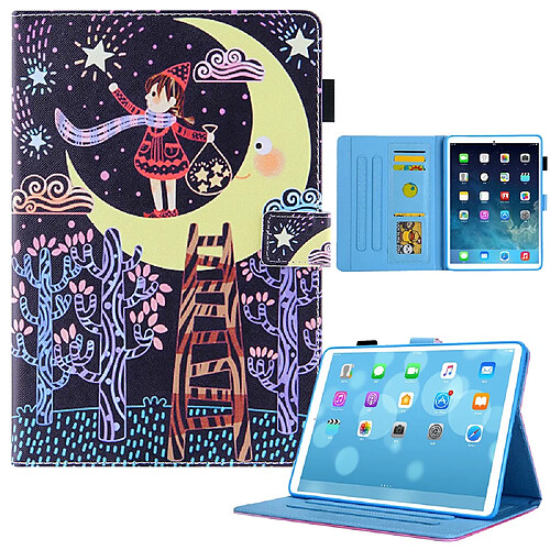 Etui en PU pliage mince avec texture croisée sur support, avec fille sur la lune pour votre Apple iPad mini (2021)