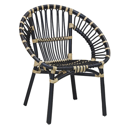 Aubry Gaspard Fauteuil rond en rotin Jazz noir.