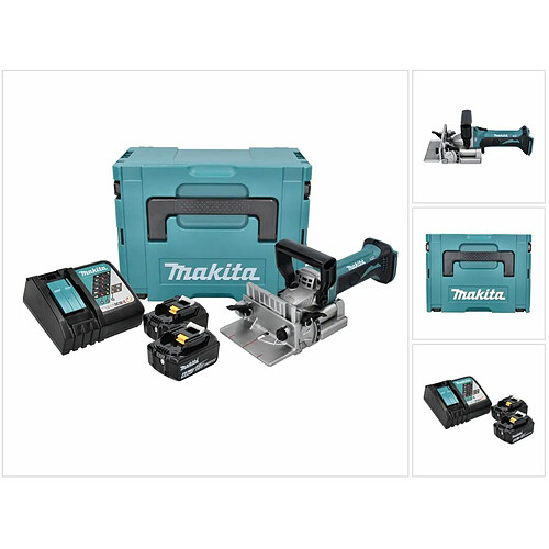 Makita DPJ 180 RGJ Machine à rainurer sans fil 18 V 100 mm + 2x Batteries 6,0 Ah + Chargeur + Makpac