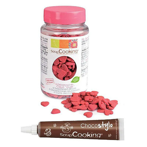 Scrapcooking Décors sucrés coeurs rouges + Stylo chocolat