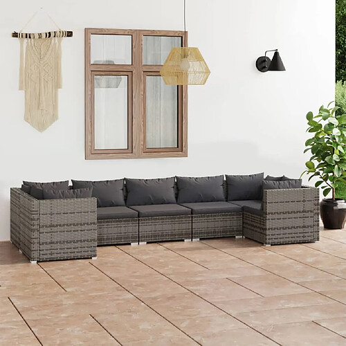 vidaXL Salon de jardin 7 pcs avec coussins Résine tressée Gris