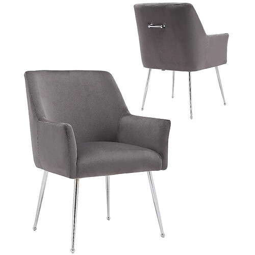 Vivenla Lot de 2 chaises de salle à manger design revêtement en velours gris foncé et piètement en acier inoxydable argenté collection TOLEDO