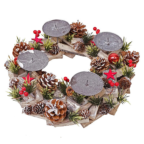 Decoshop26 Couronne de l'Avent décoration de Noël en bois rond Ø 33cm sans bougies 04_0002557