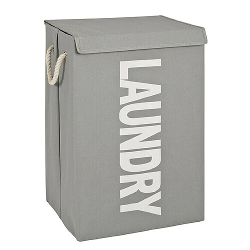 Pegane Panier à linge en tissu canvas gris, motif "Laundry" blanc - Longueur 40 x Hauteur 62 x Profondeur 30 cm