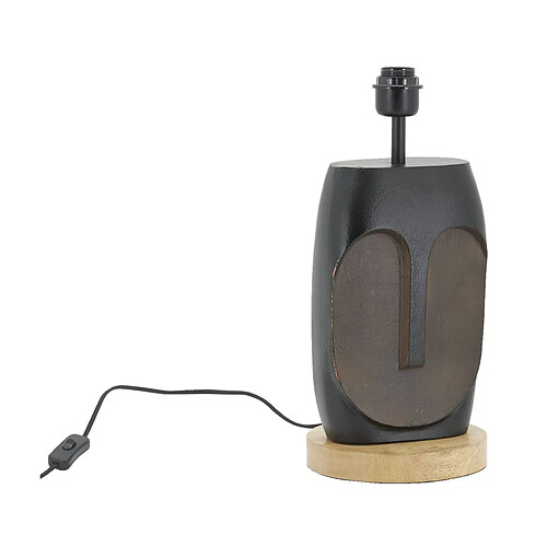 Aubry Gaspard Pied de lampe Visage en aluminium noir et manguier.