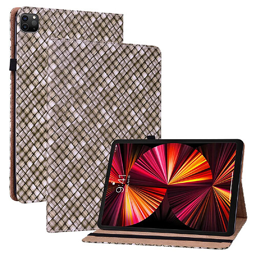 Etui en PU texture tissée avec support et porte-cartes marron pour votre iPad Air (2020)/Pro 11-pouces (2020)/(2021)