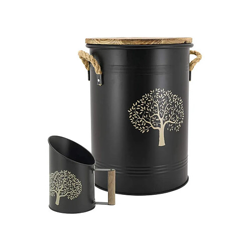 Aubry Gaspard Tabouret et seau à pellets avec pelle Arbre Métal laqué Arbre de vie.