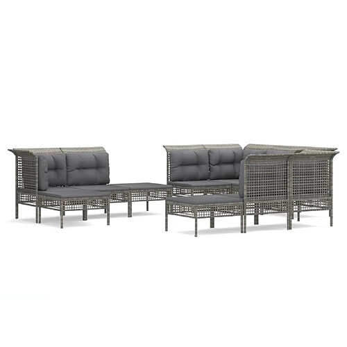 Maison Chic Salon de jardin 11pcs + coussins - Mobilier/Meubles de jardin - Table et chaises d'extérieur Gris Résine tressée -MN25682